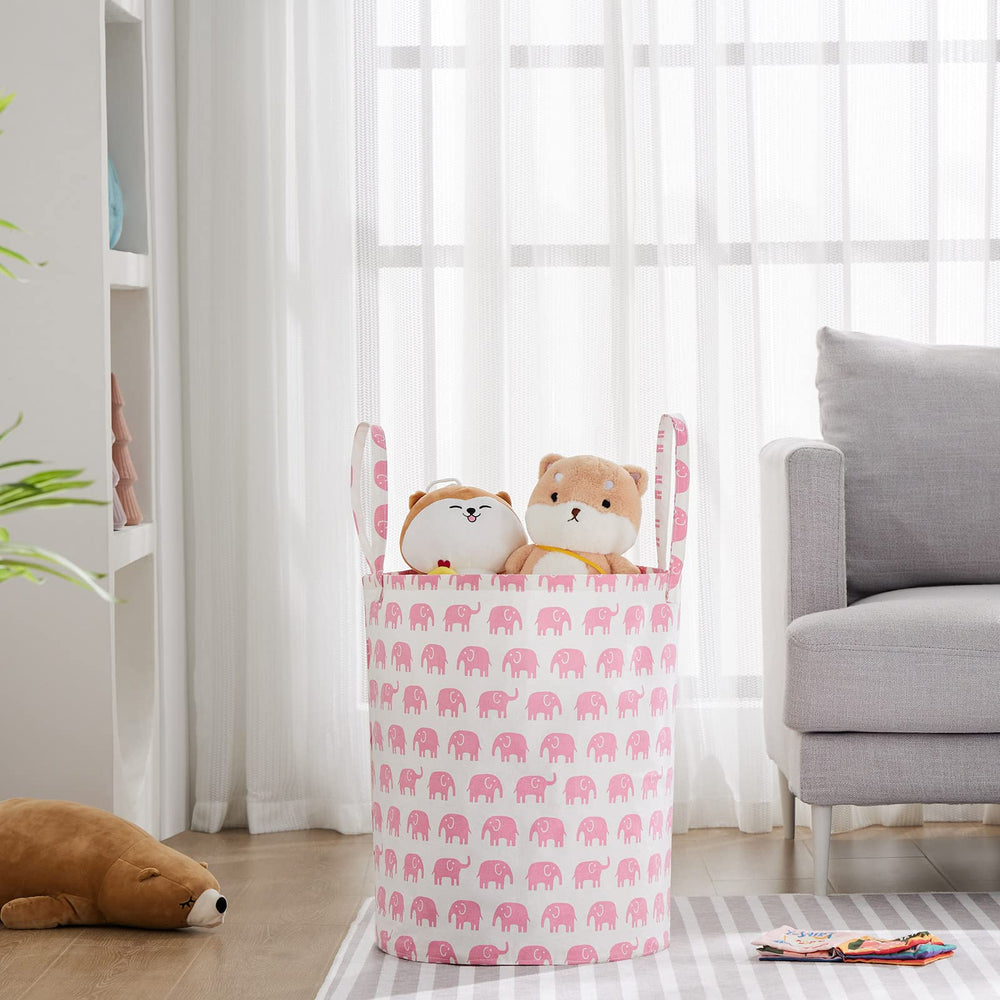 TECHMILLY collapsible laundry hamper with long handles for easy transport.