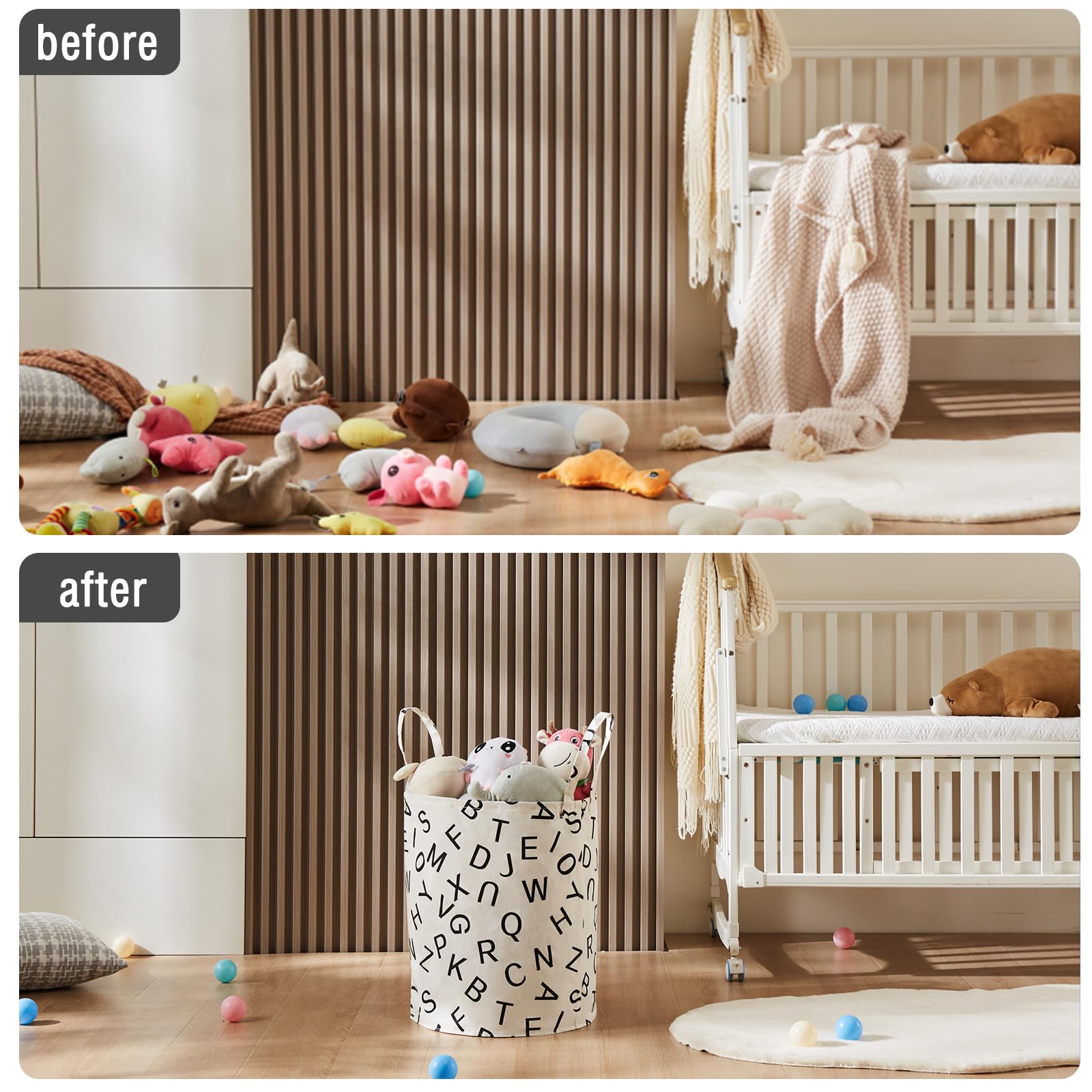 TECHMILLY collapsible laundry hamper with long handles for easy transport