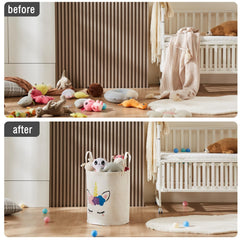 TECHMILLY collapsible laundry hamper with long handles for easy transport.