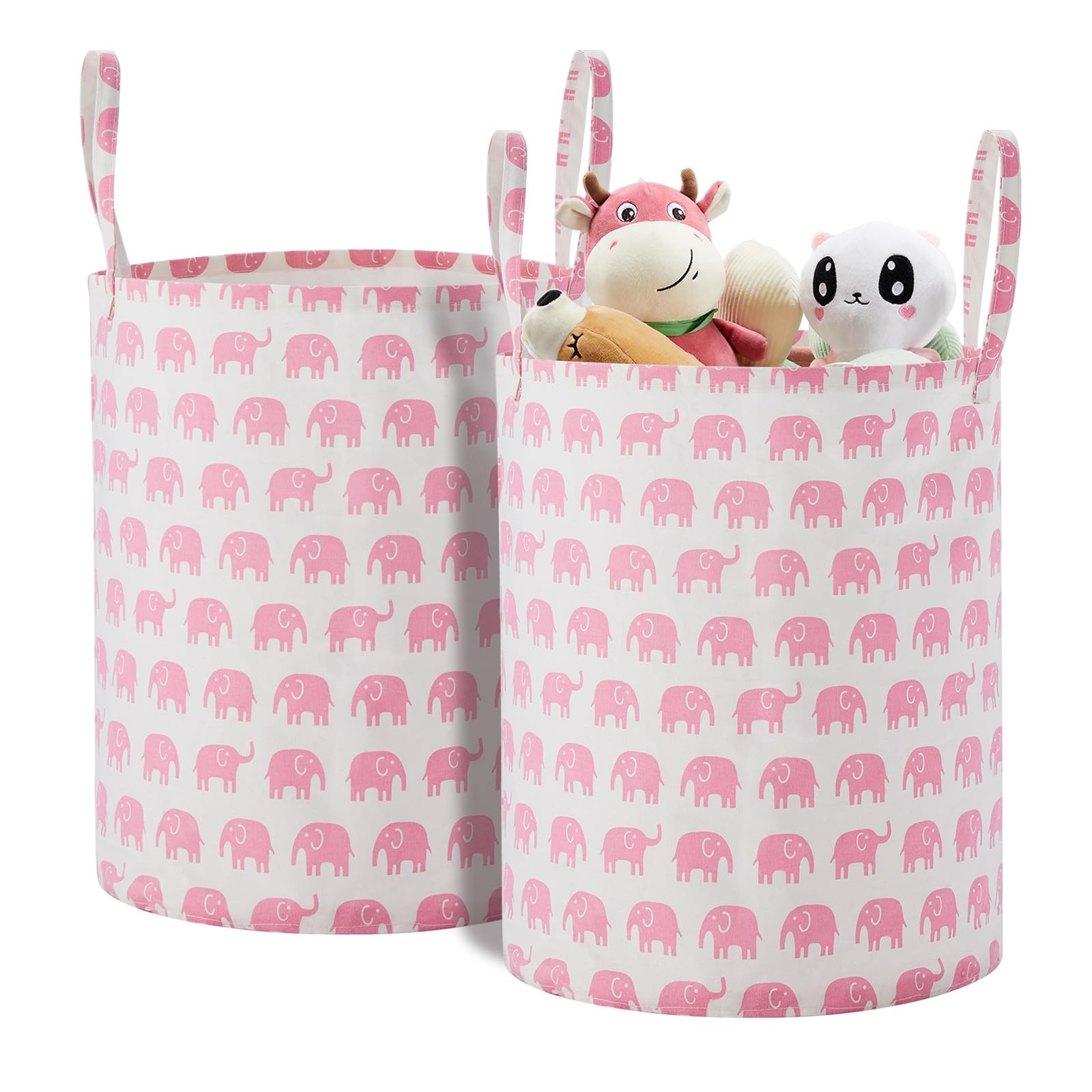 TECHMILLY large storage basket with pink elephant design, ideal for under-bed organization.