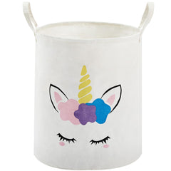 TECHMILLY unicorn print storage basket for nursery organization.
