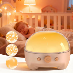 TeckyGem baby sound machine with night light on a bedside table for easier bedtimes