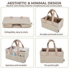 Teddy Caddy adjustable dividers demonstrate customizable storage for diapers and wipes.