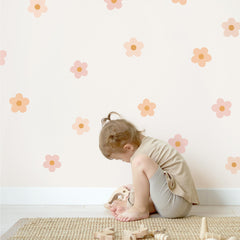 Teddylabels daisy blush pink boho decal on nursery wall adding soft floral decor