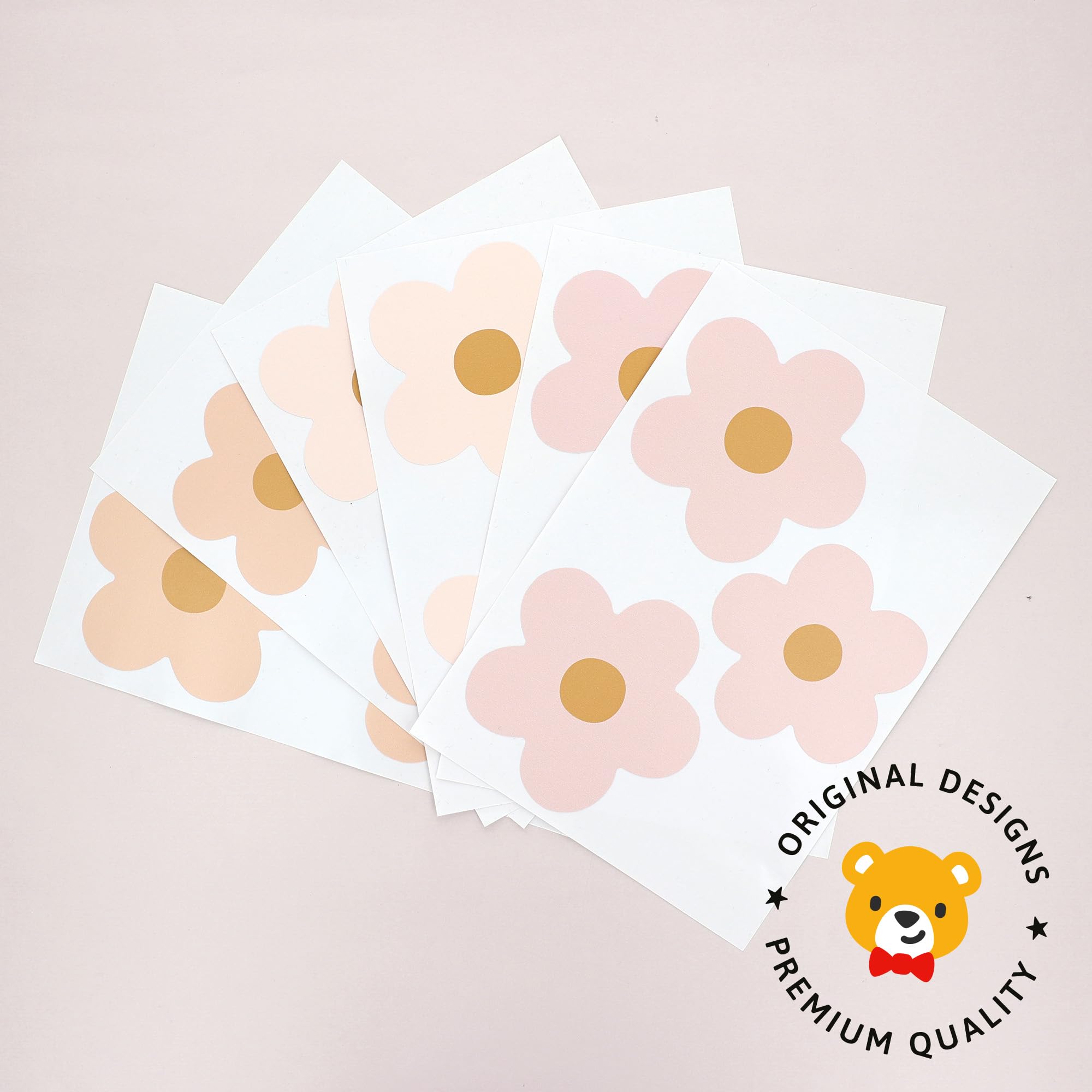 Teddylabels daisy blush pink durable vinyl decals are kid-friendly and renter-safe