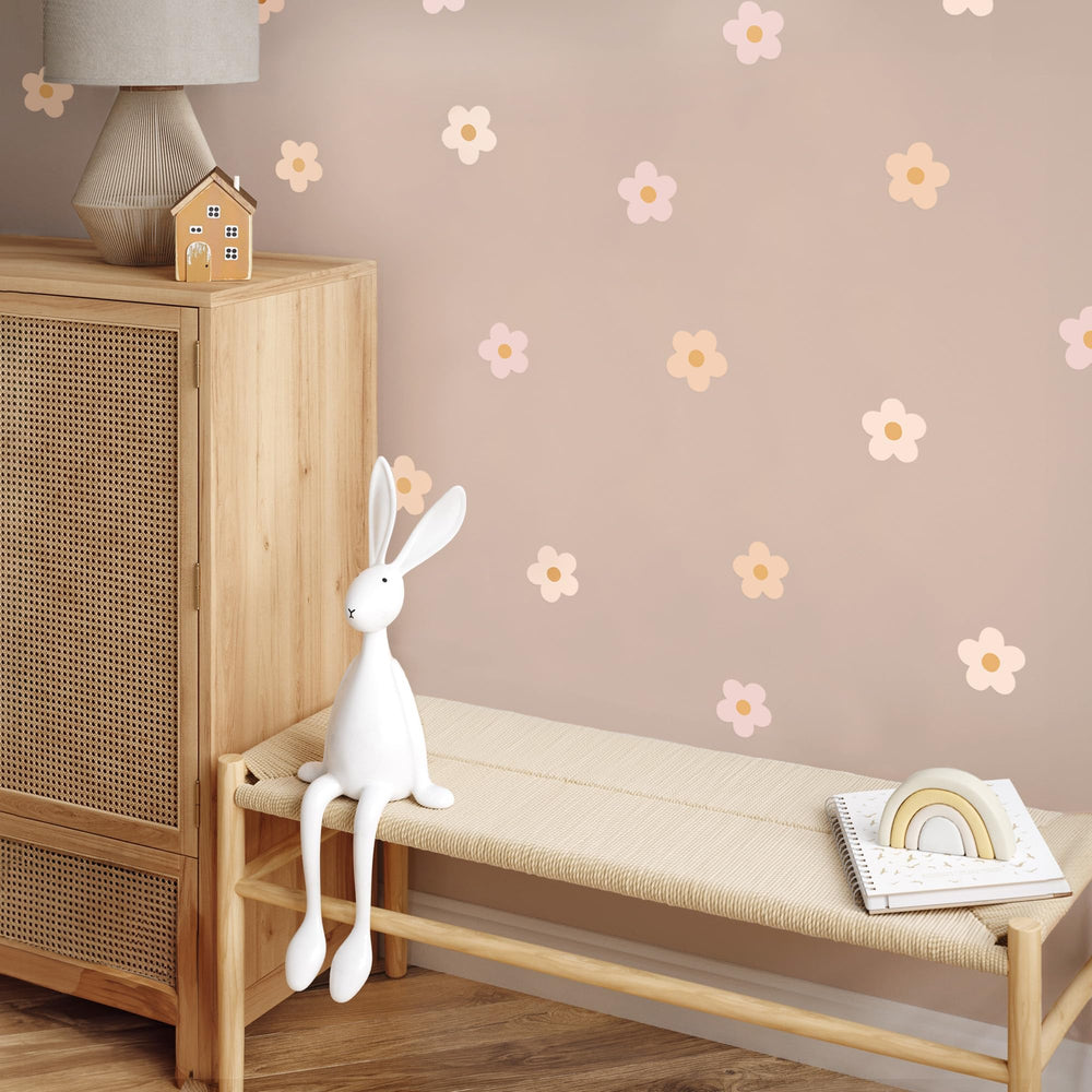 Teddylabels daisy blush pink wall sticker for quick, tool-free nursery makeover