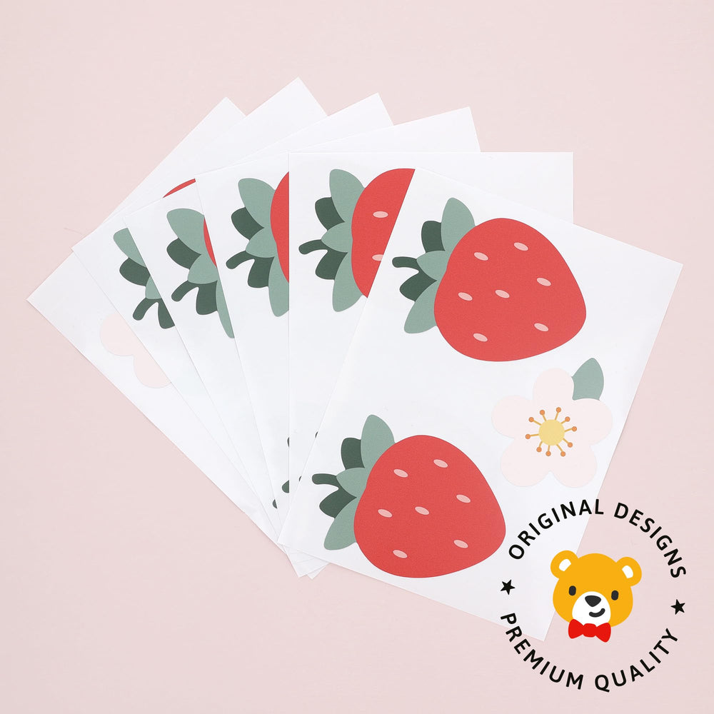 Teddylabels kids-room decor with strawberries invites playful, calming energy.