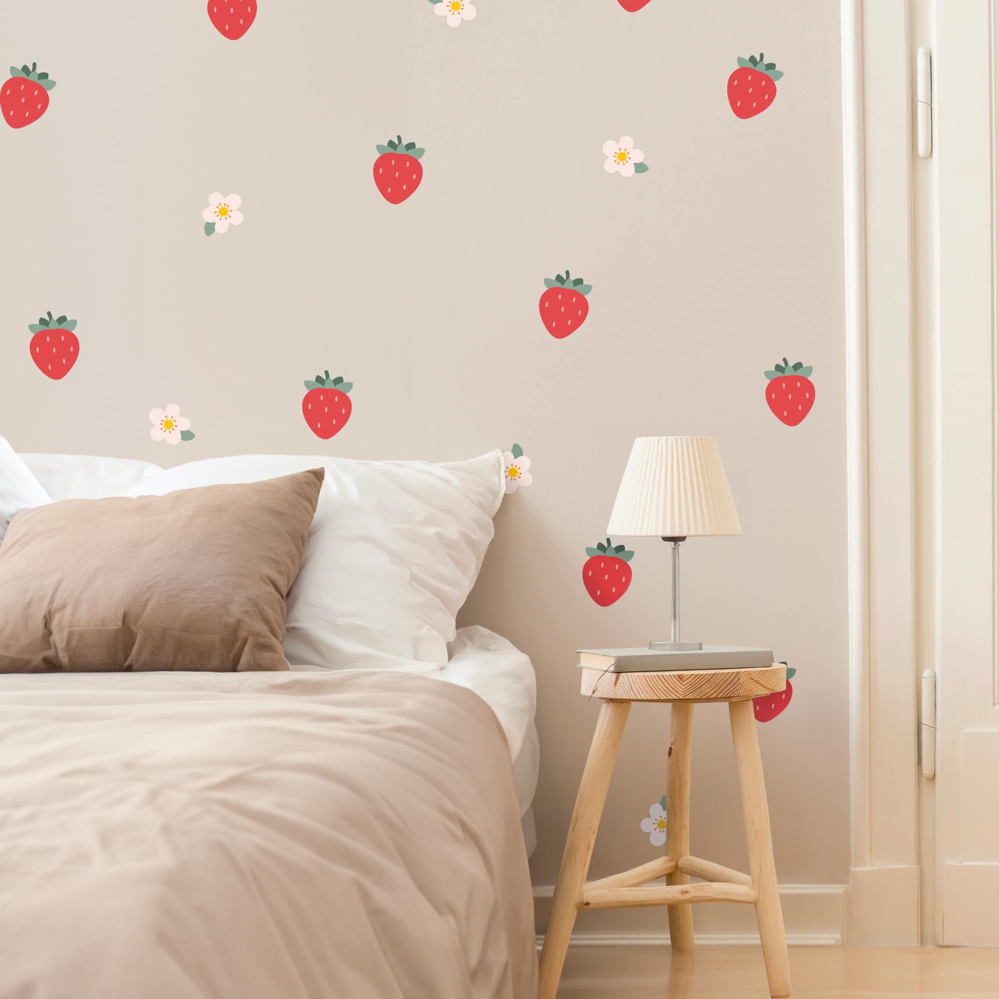 Teddylabels strawberry flowers wall stickers add delicate, colorful detail to bedrooms or playrooms.