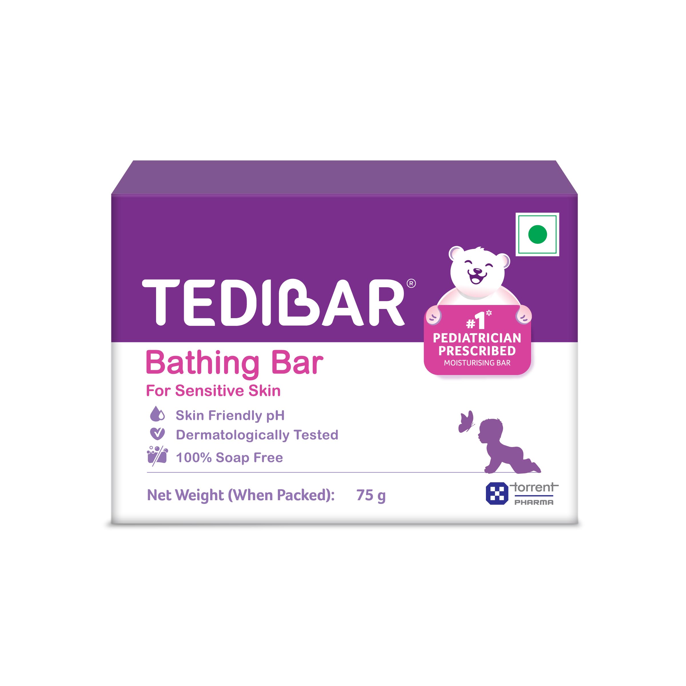 TEDIBAR Curatio baby bath bar 75g front view for gentle skincare