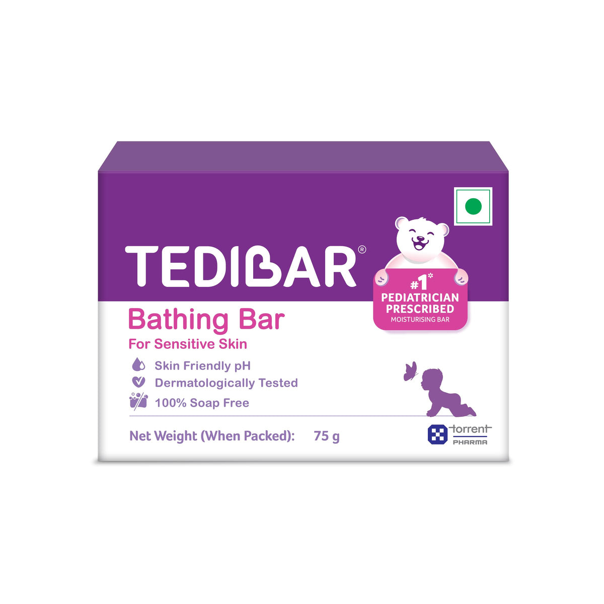 TEDIBAR Curatio baby bath bar 75g front view for gentle skincare