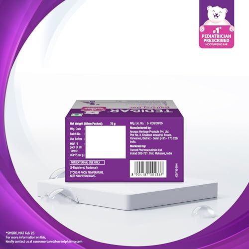 TEDIBAR Curatio baby bath bar 75g texture close-up showing soft lather
