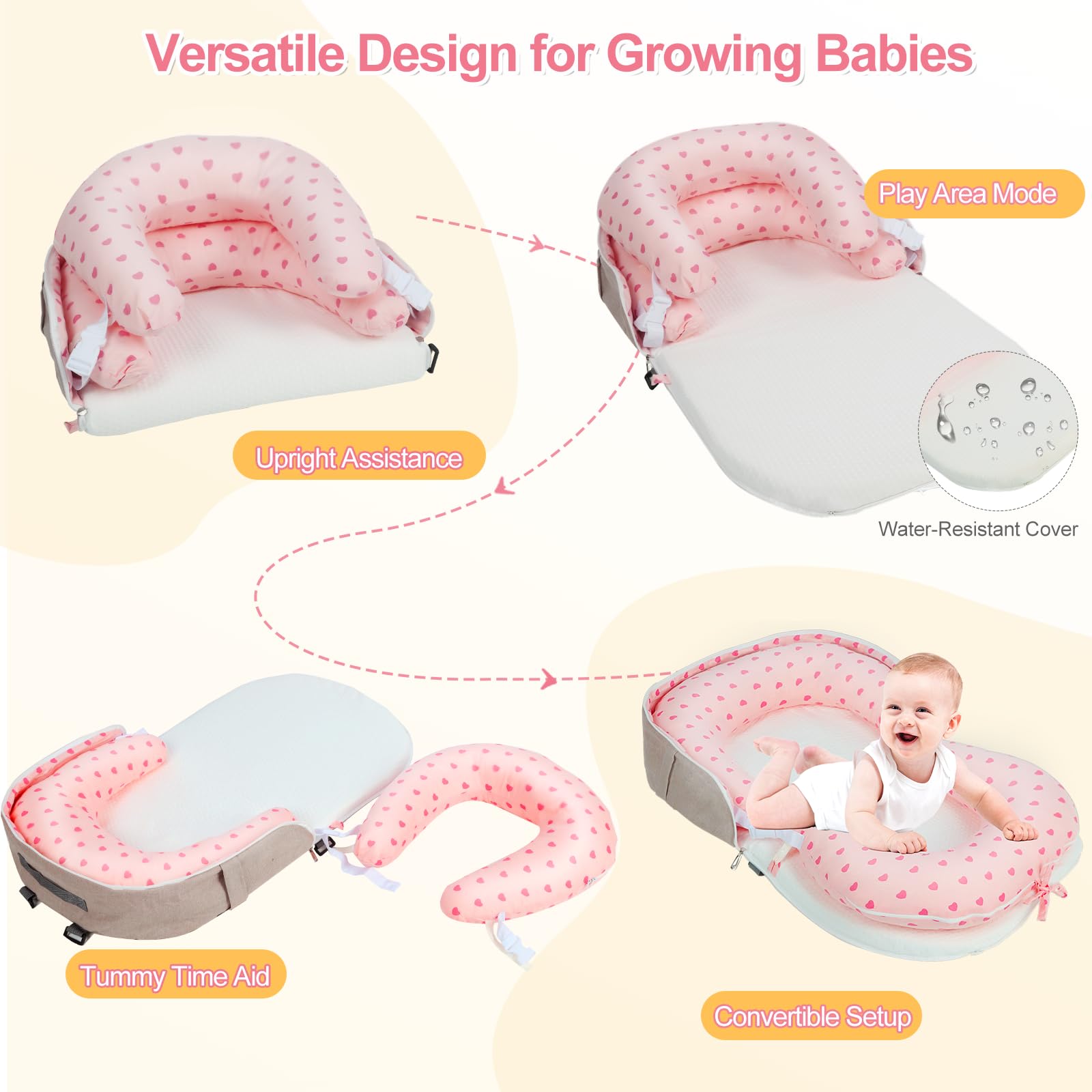 TEEAE growth-friendly-design pink adapts from newborn to toddler use