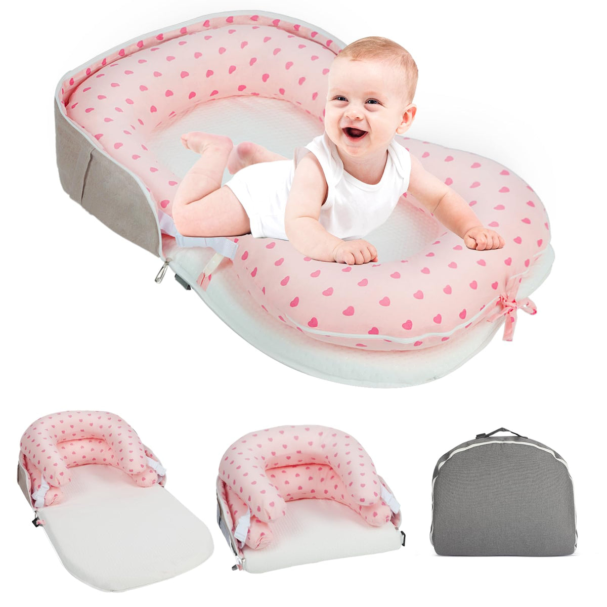 TEEAE portable baby lounger pink for on-the-go comfort and supervision