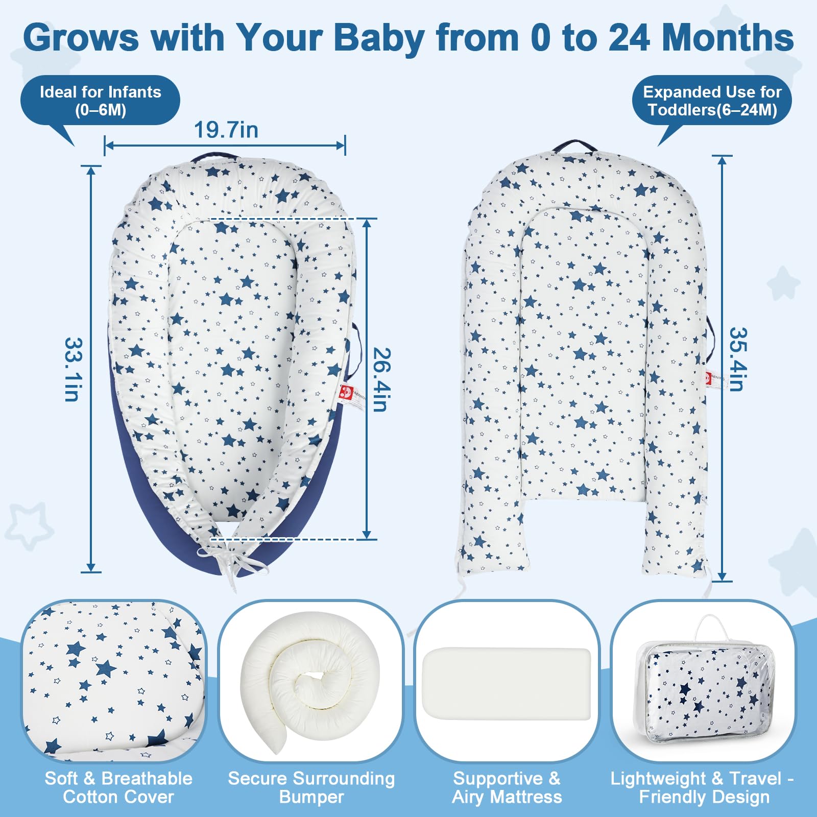 TEEAOE baby lounger on a firm surface enabling supervised diaper changes.