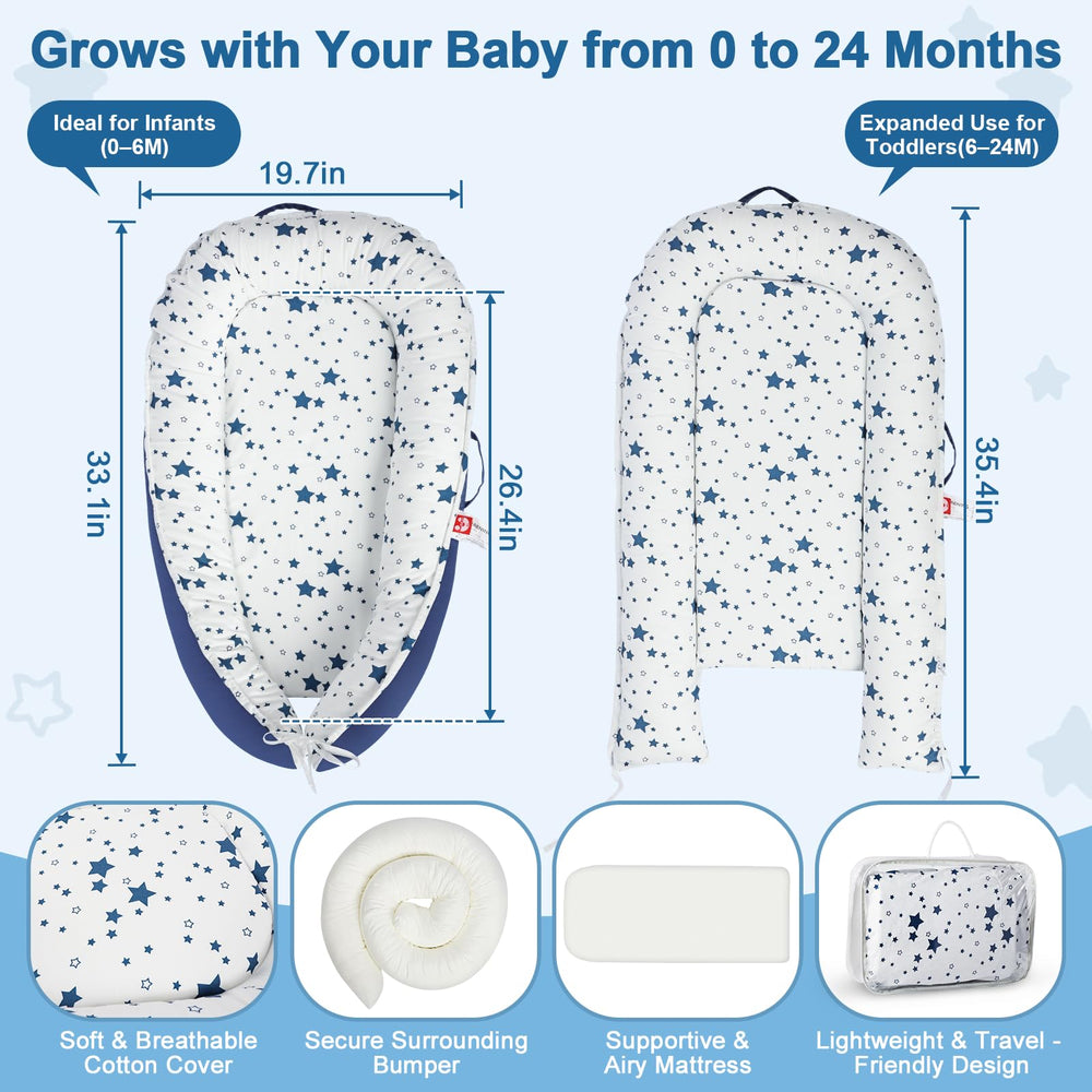 TEEAOE baby lounger on a firm surface enabling supervised diaper changes.