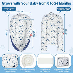 TEEAOE baby lounger on a firm surface enabling supervised diaper changes.