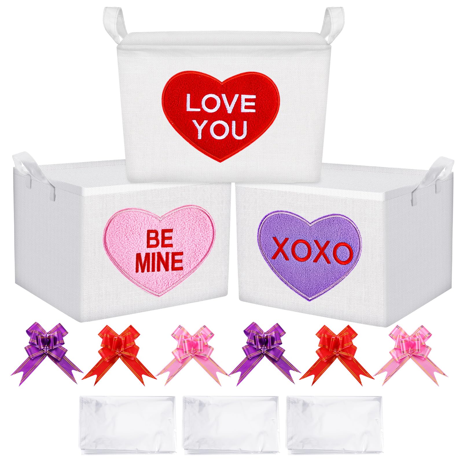 Teecyhooo valentines basket set, three pieces, ready for gifting.