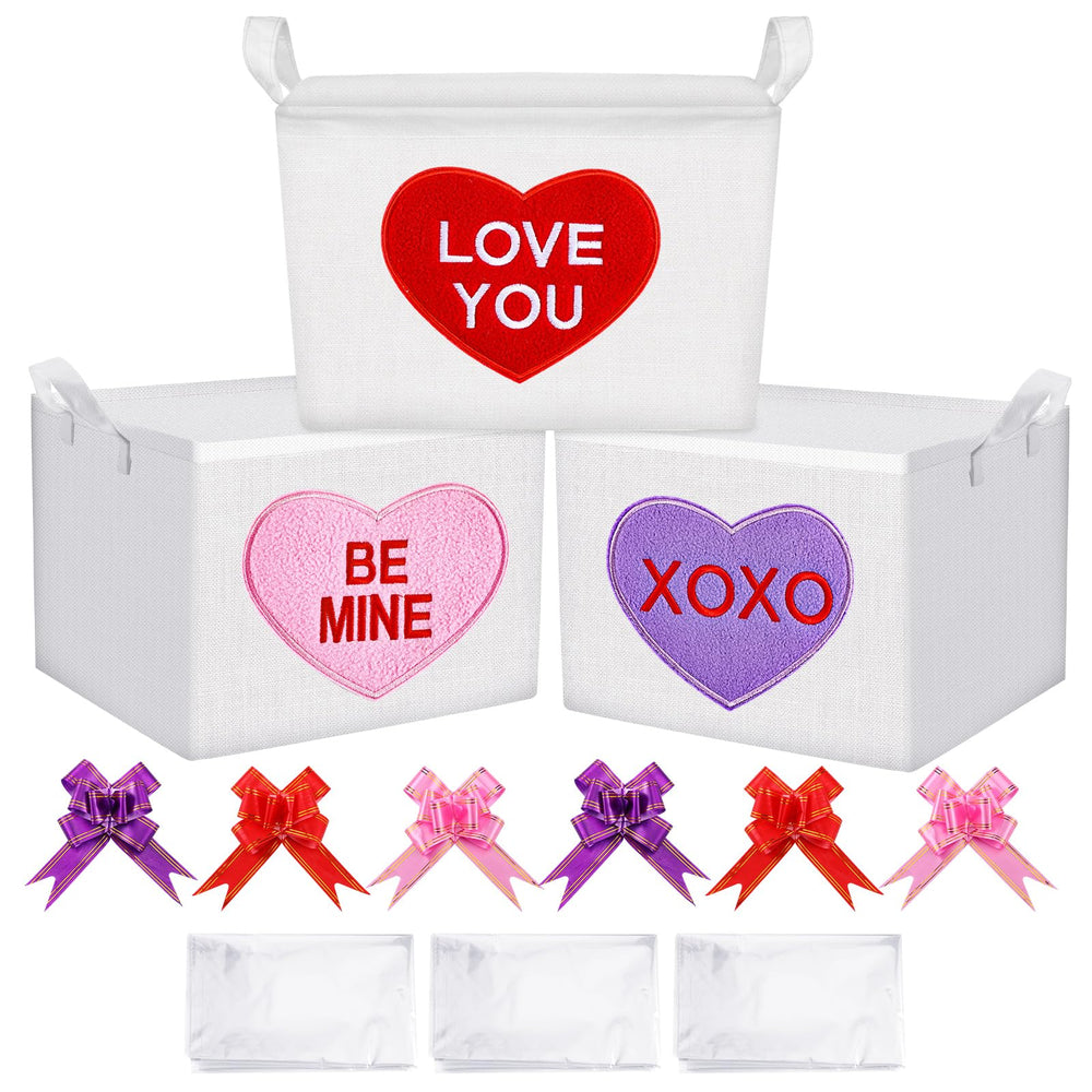 Teecyhooo valentines basket set, three pieces, ready for gifting.