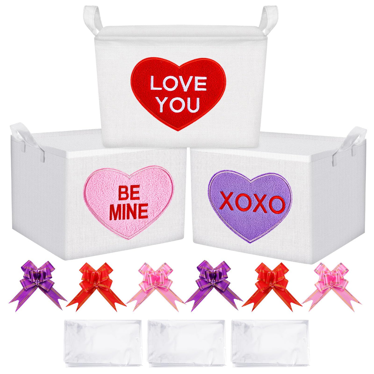 Teecyhooo valentines basket set, three pieces, ready for gifting.