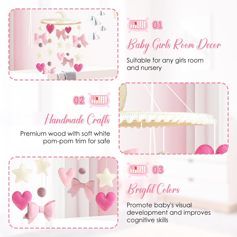 Teeloray girls room decor mobile complements pink theme and nursery styling.