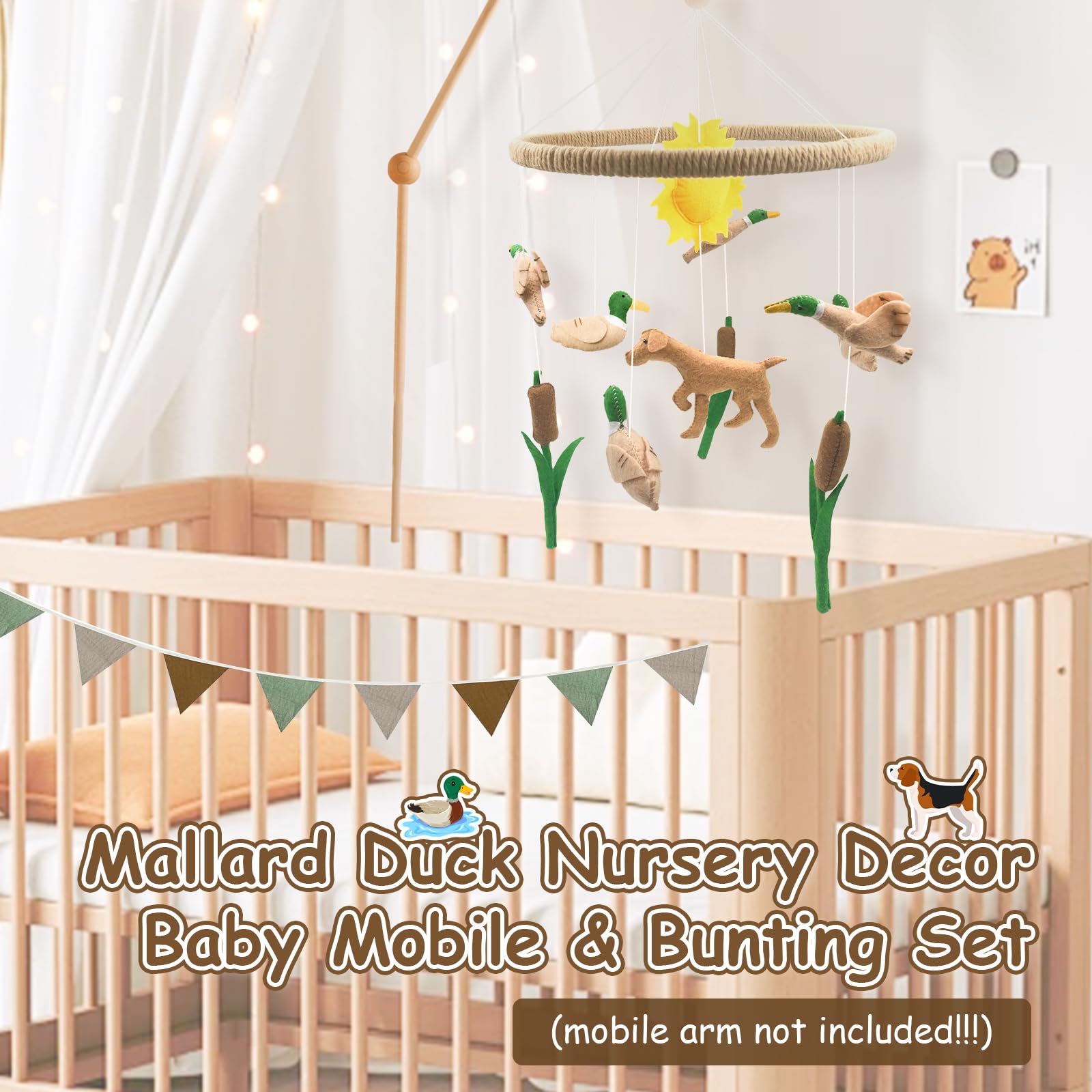 Teeloray Nursery Bunting 7.75ft creates a cohesive, gender-neutral crib aesthetic.