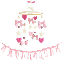 Teeloray pink bow mobile for crib enhances nursery visuals with gentle motion.