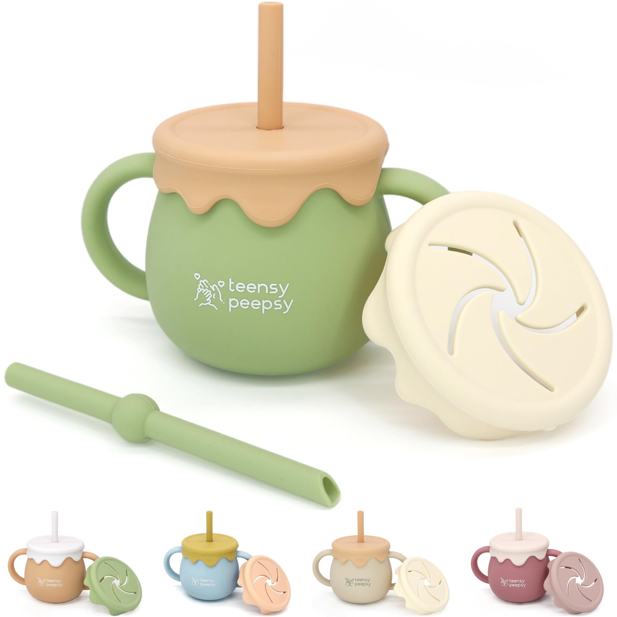 Teensy Peepsy honey-pot 3-in-1 cup promotes easy transitions with a cute, kid-friendly design.