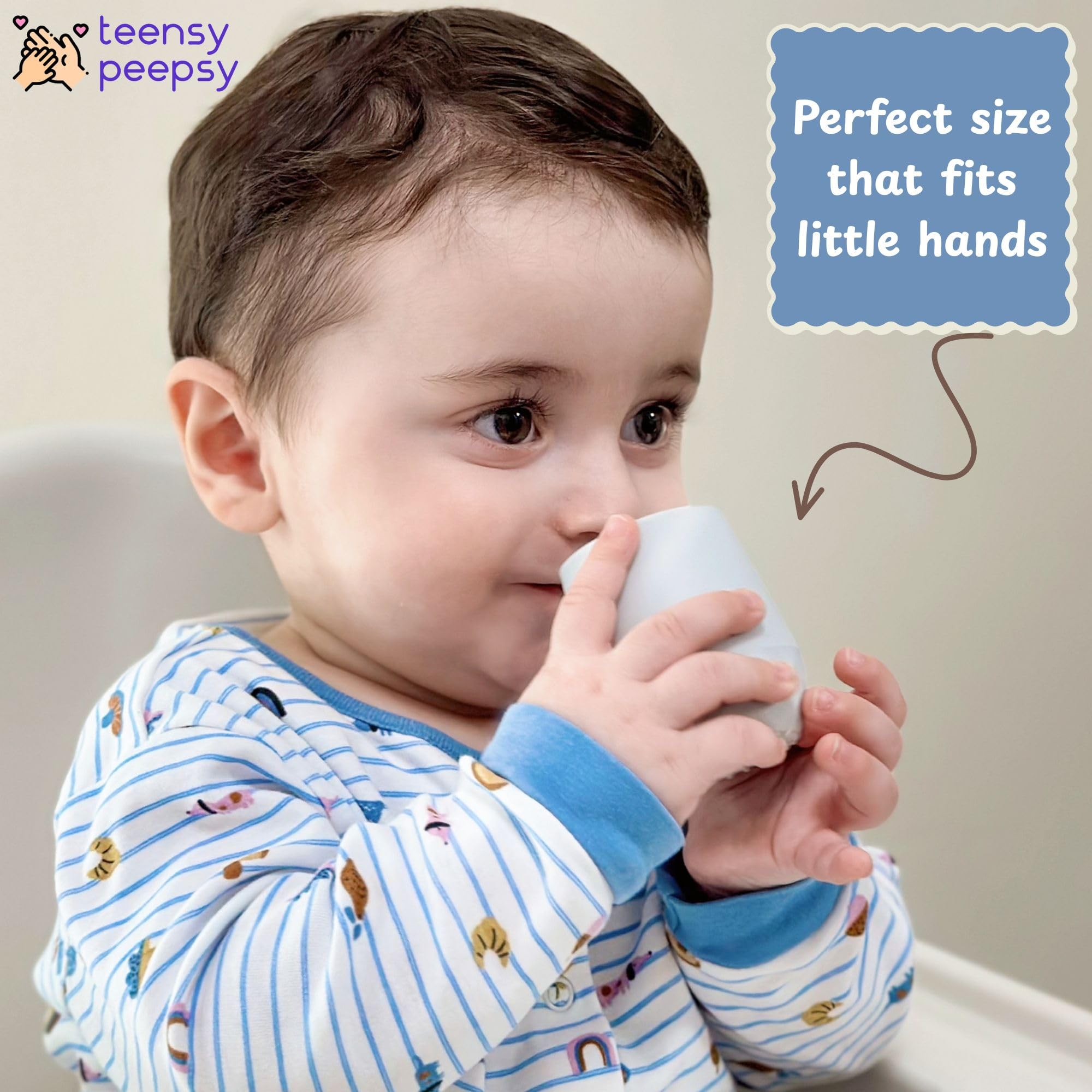 Teensy Peepsy open cup transition 2oz supports early sipping practice