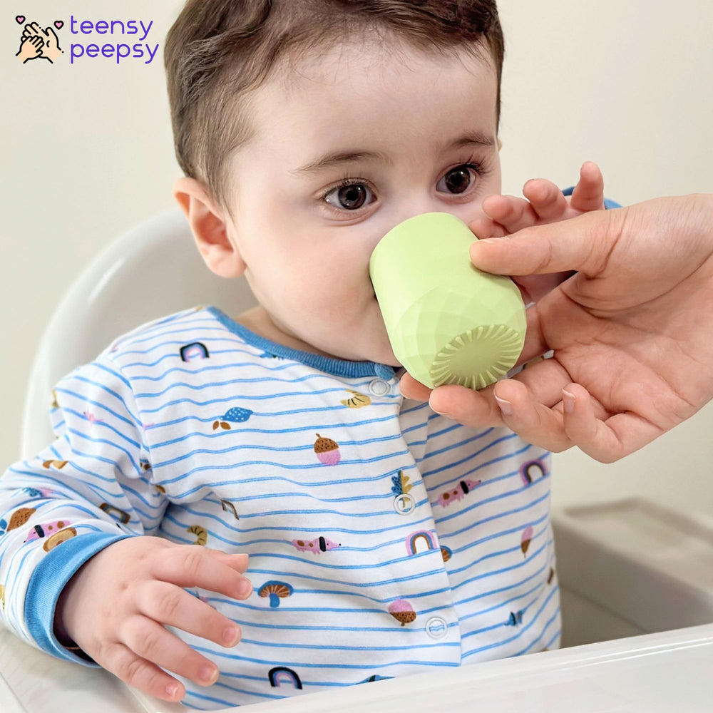 Teensy Peepsy cup features soft silicone for gentle gums