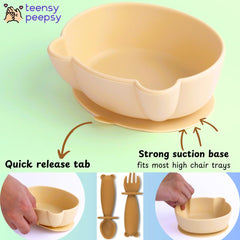 Teensy Peepsy suction base helps bowl stay put on highchair trays