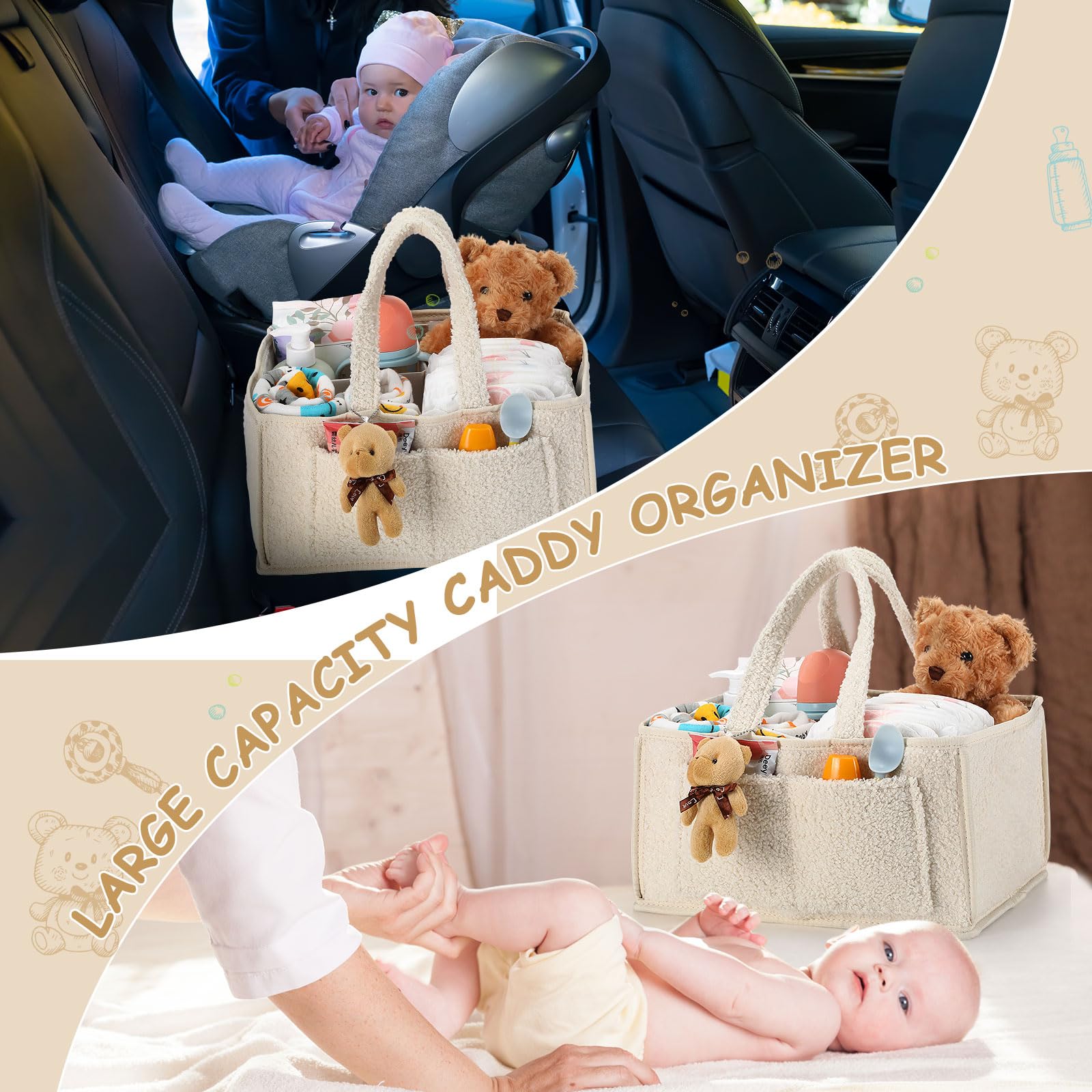 Teenyyou plush fabric diaper caddy offers soft touch and easy cleaning.