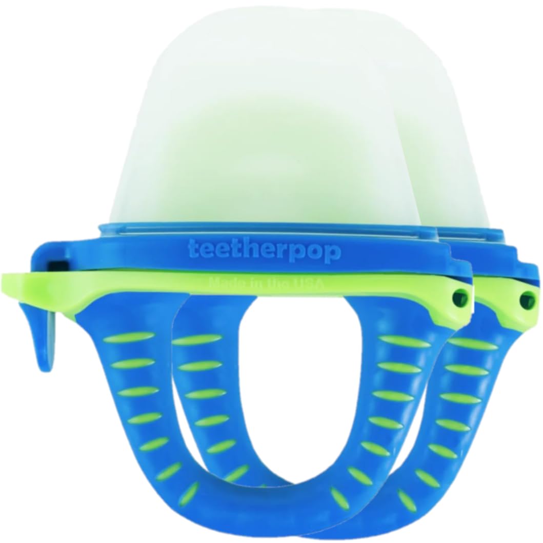 Teetherpop blue-lime fillable feeder with spill-proof design for mess-free feeding.