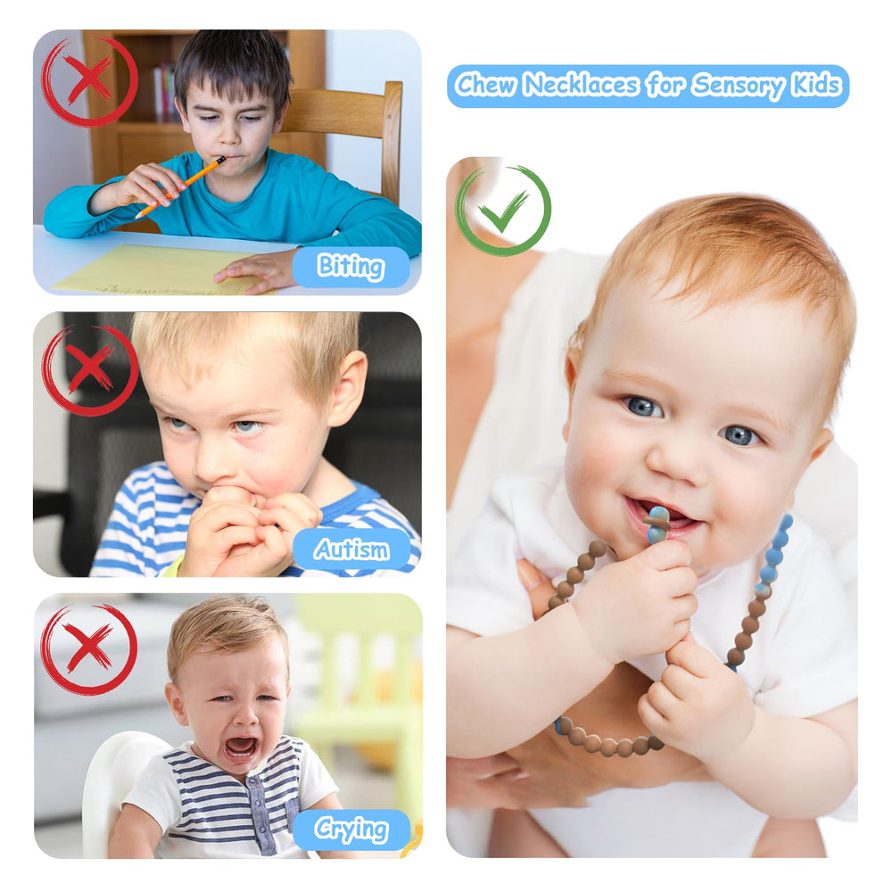 Nursing mom styling the teething necklace for daily wear and convenience.