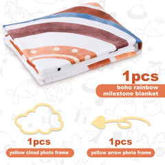 Tegeme Boho Rainbow milestone blanket with cloud markers highlights weekly growth milestones.