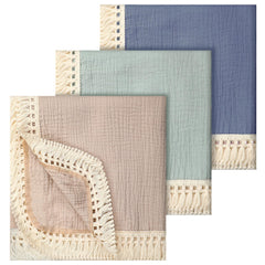 Tegeme muslin blanket set with tassel for soft, breathable baby swaddling