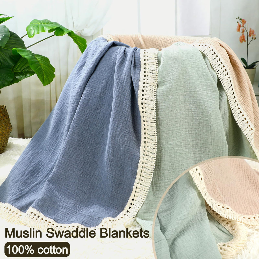 Tegeme blue-gray fringe swaddle matches any outfit