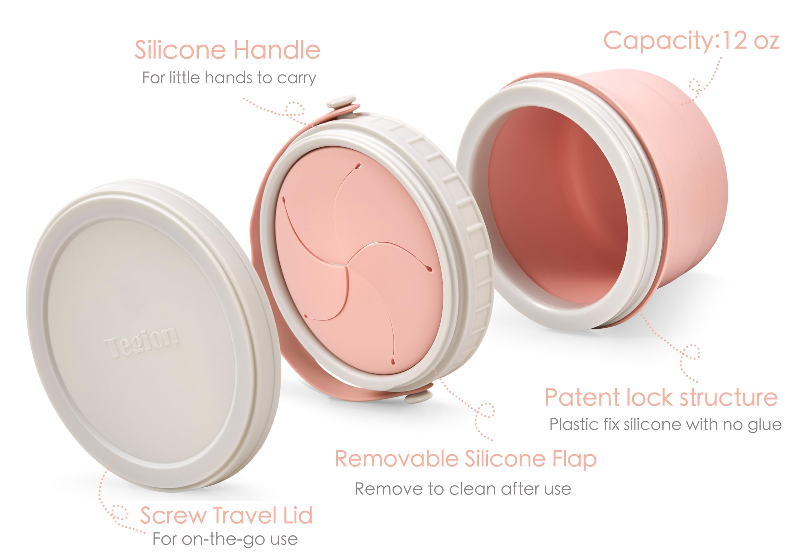 Ultra-soft Tegion silicone flap protecting toddler hands during use
