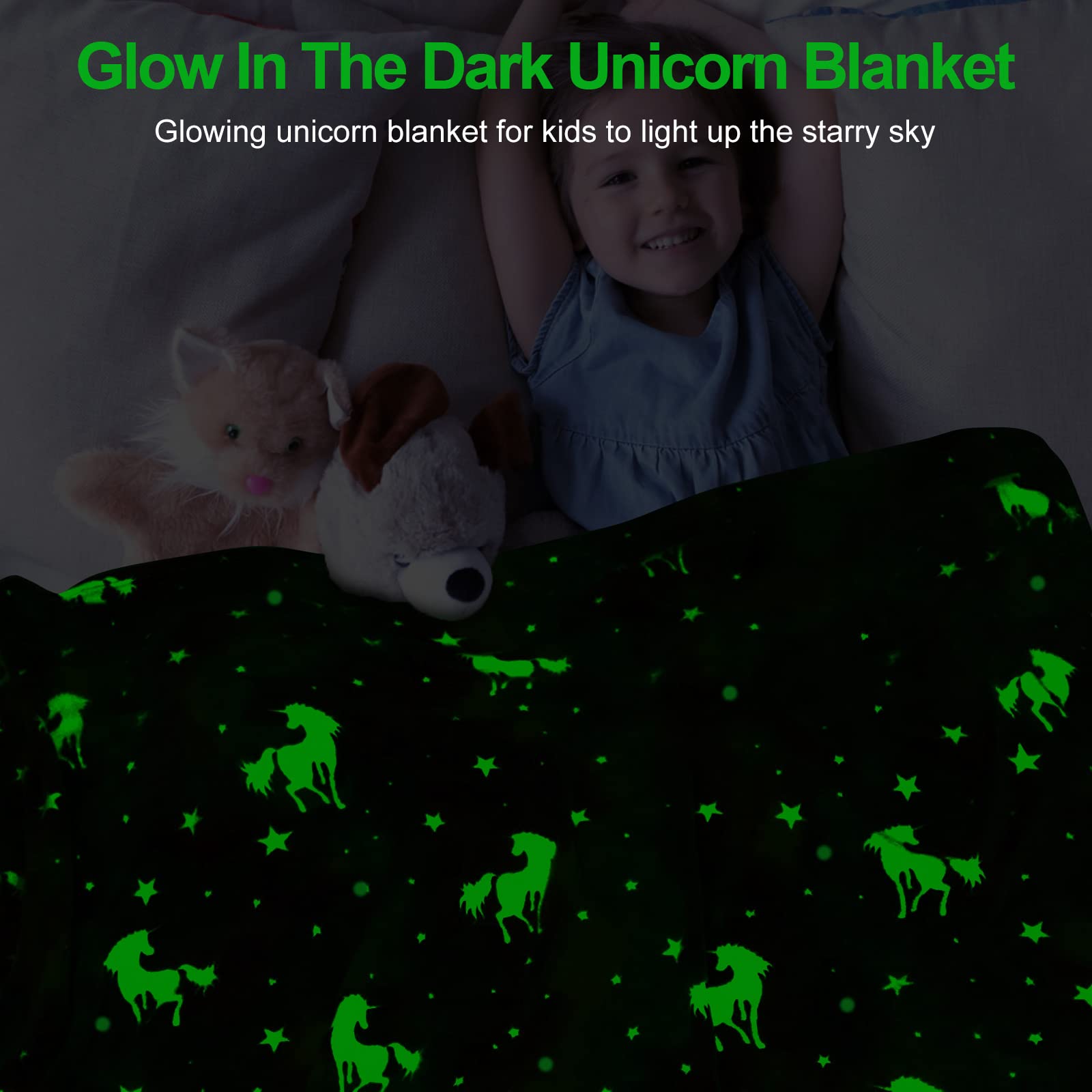 TEHALK unicorn blanket glows in the dark for magical play