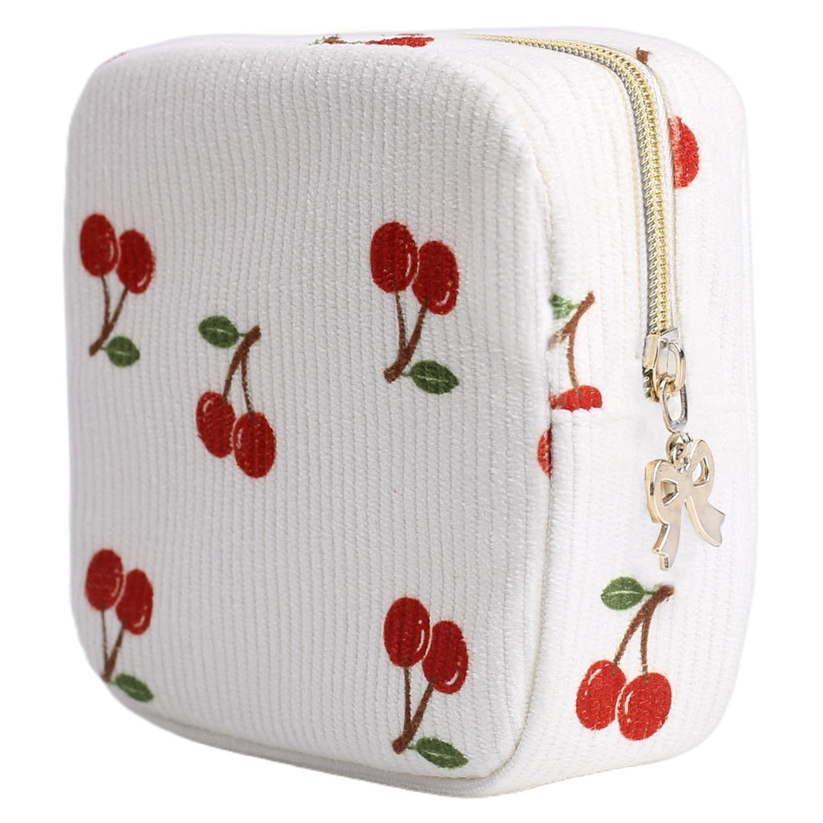 Teircno period bag with corduroy cherry pattern keeps pads organized on the go.