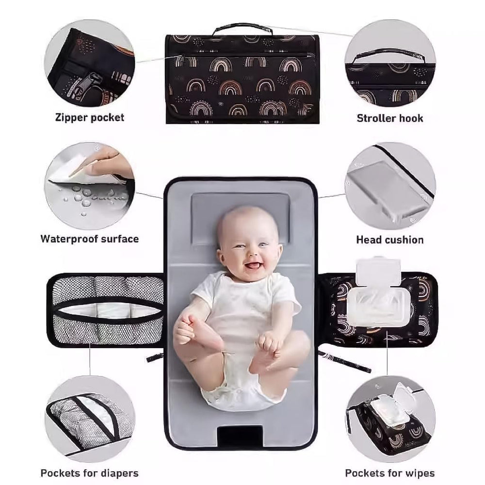 TELFZ expandable diaper bag travel set with organized pockets and wipe access.