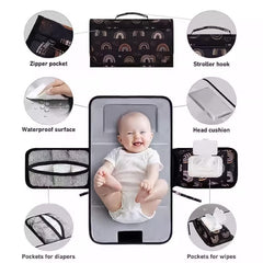 TELFZ expandable diaper bag travel set with organized pockets and wipe access.