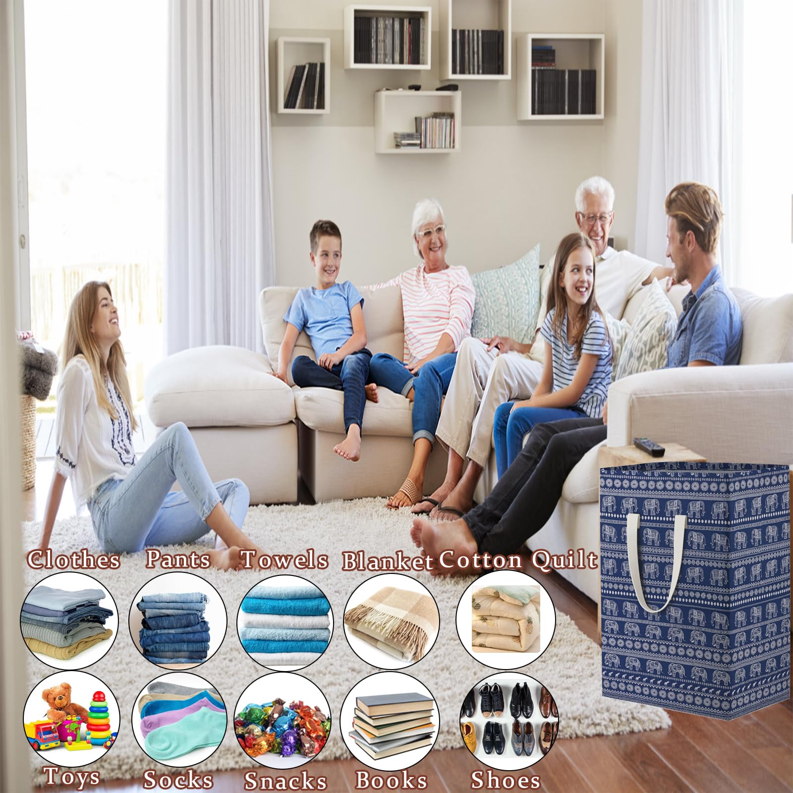 Multi purpose storage solution handles laundry, toys, and clutter.