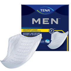 TENA Incontinence Guards for Men, adhesive strips visual, added security inside close-fitting underwear.