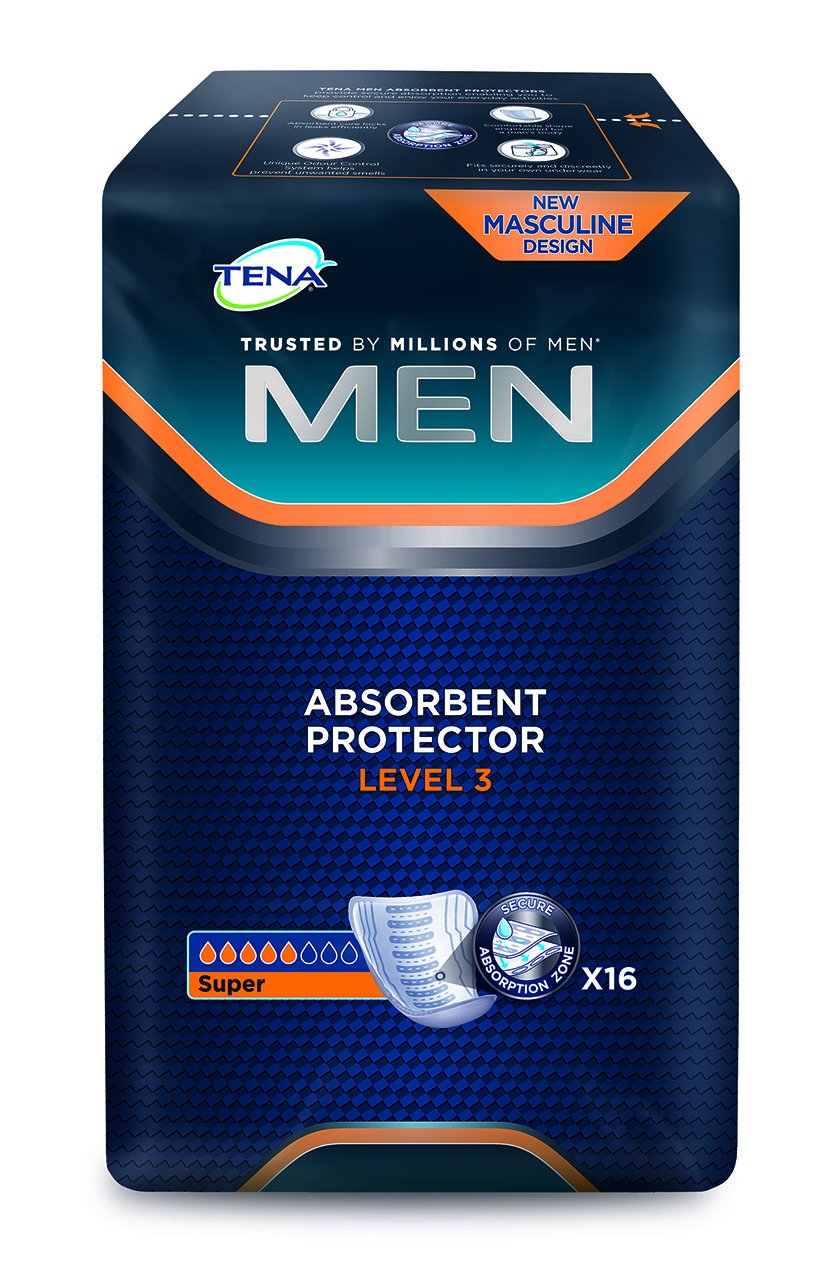 TENA Level 3 Men guard front view showing discreet packaging and protection