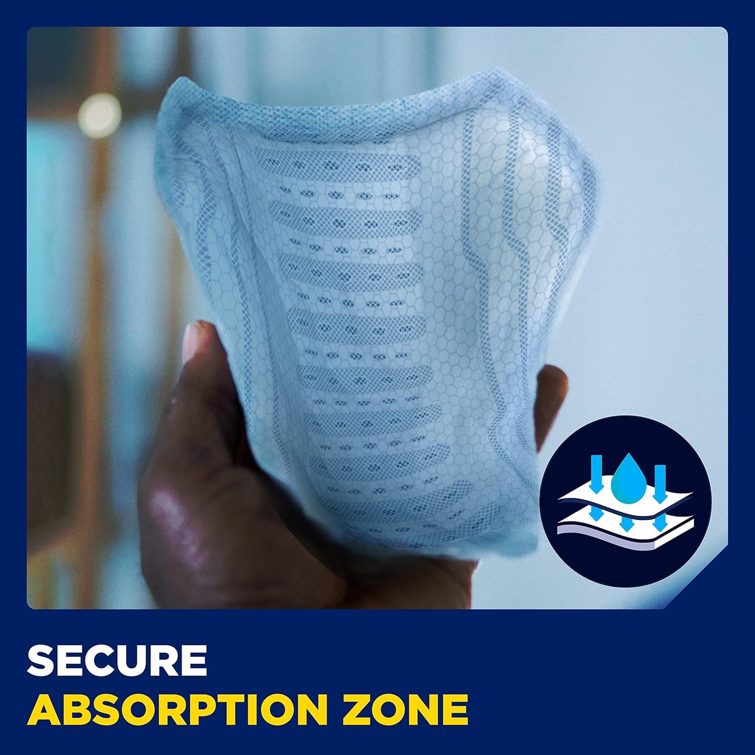 TENA Men Level 3 guard adhesive attachment applied to underwear.