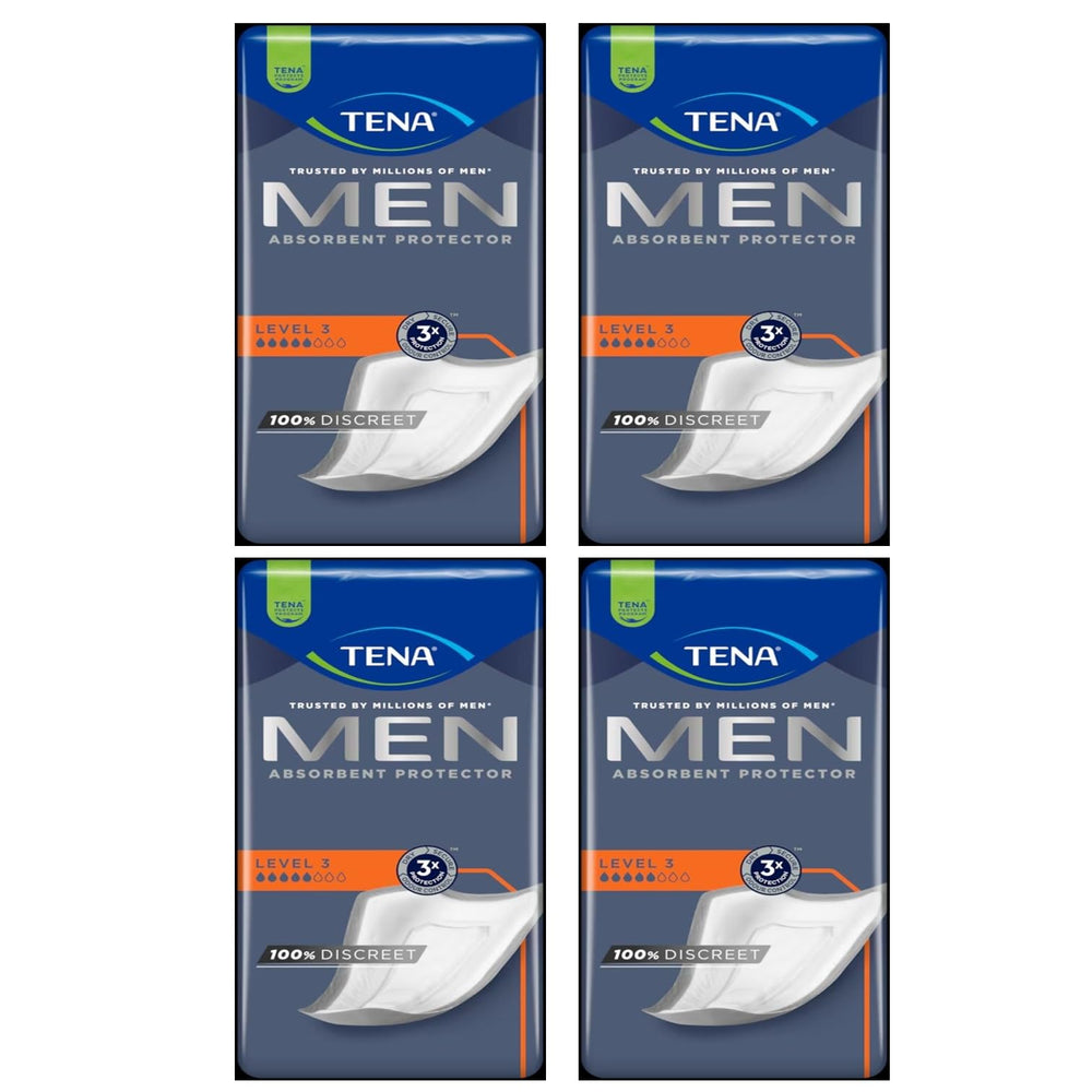 TENA Men Level 3 guard pack front view shows discreet packaging for on-the-go use.