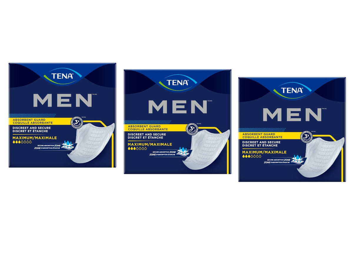 TENA Men Maximum Guard pad, side view for discreet daily protection.
