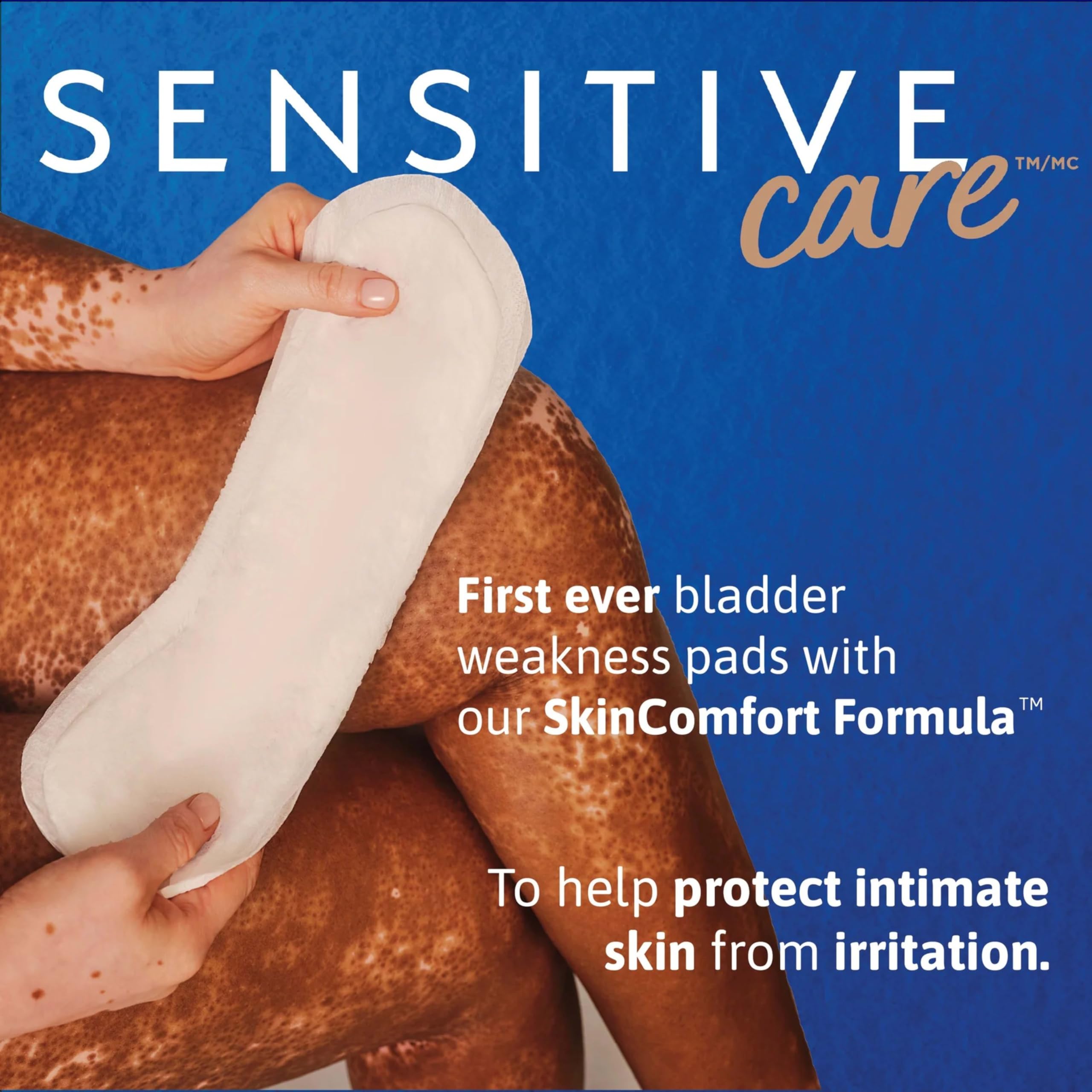 TENA Sensitive Care Ultra Thin Long pad skinfeel close-up highlighting SkinComfort formula