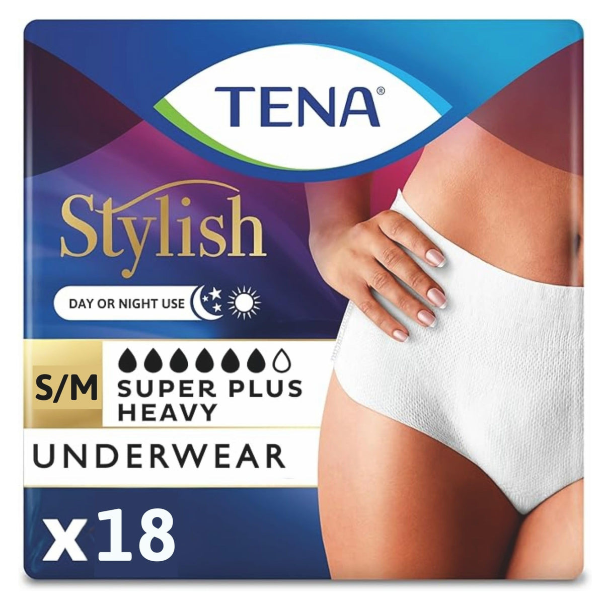 TENA Super Plus underwear front view offering discreet protection for daily wear.