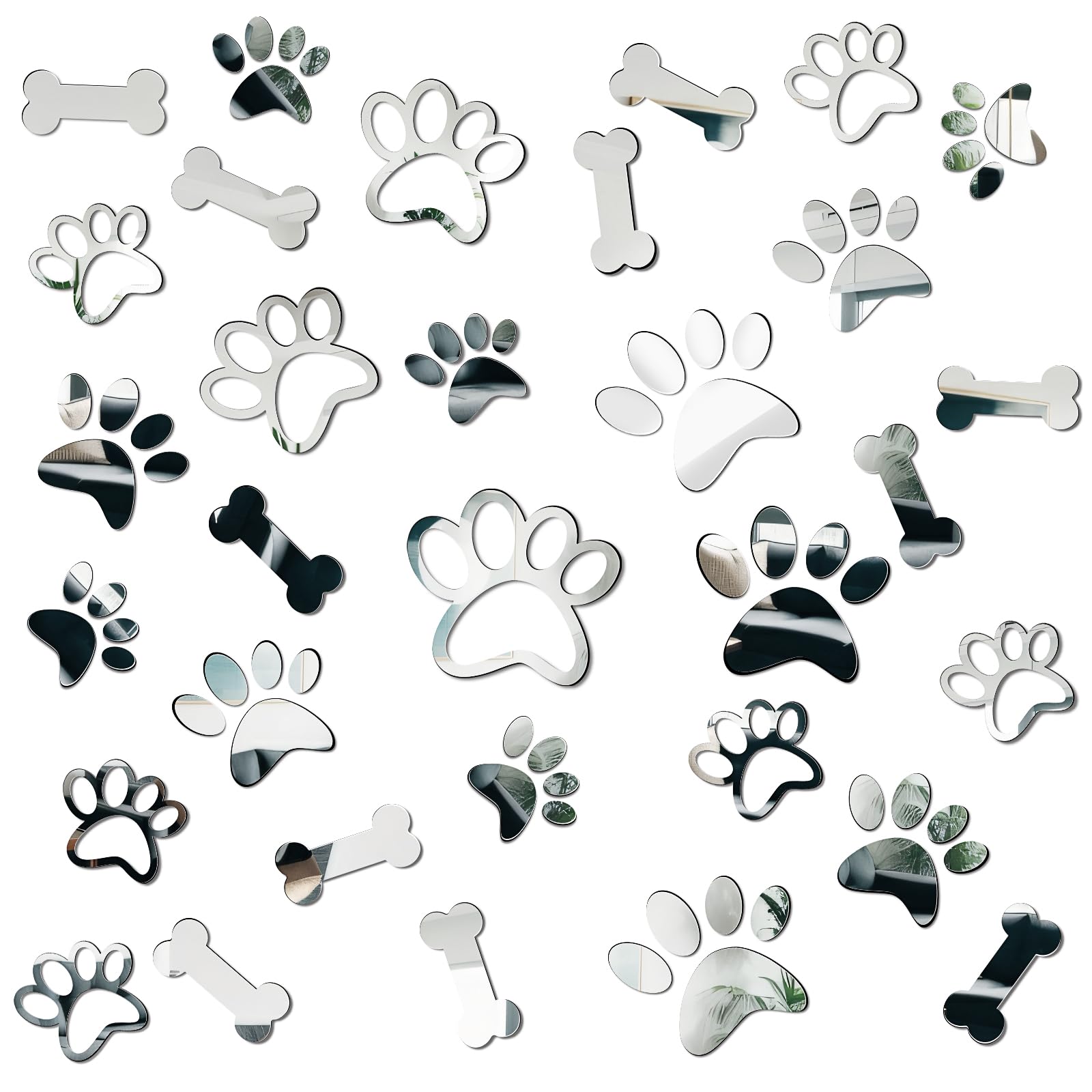 Tenare paw mirror decal in 6-inch size adds reflective charm to living room.